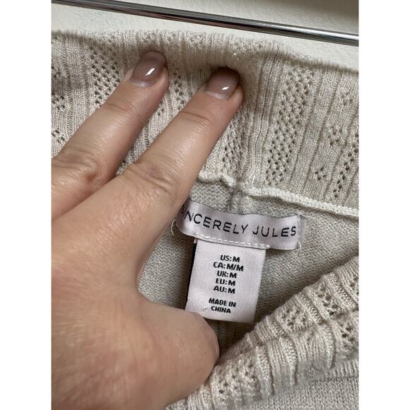 Sincerely Jules Knit Cardigan Flare Pants Set Womens Medium Cream Ribbed - Picture 11 of 11
